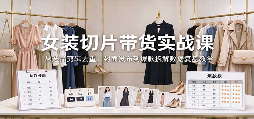 女装切片带货实战课:从选品剪辑去重,封面发布到爆款拆解数据复盘教学-橙心云网创