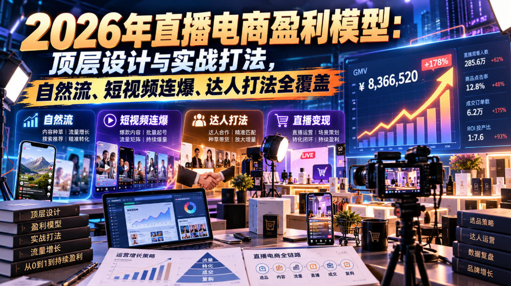 2026年直播电商盈利模型：顶层设计与实战打法，自然流、短视频连爆、达人打法全覆盖-橙心云网创