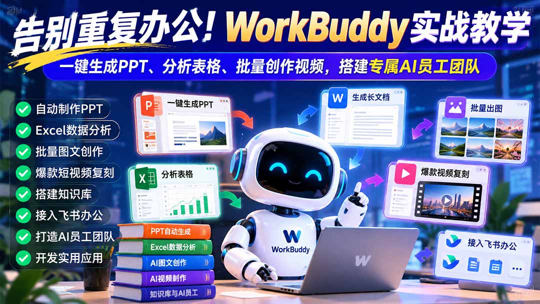 告别重复办公！WorkBuddy实战教学：一键生成PPT、分析表格、批量创作视频，搭建专属AI员工团队-橙心云网创