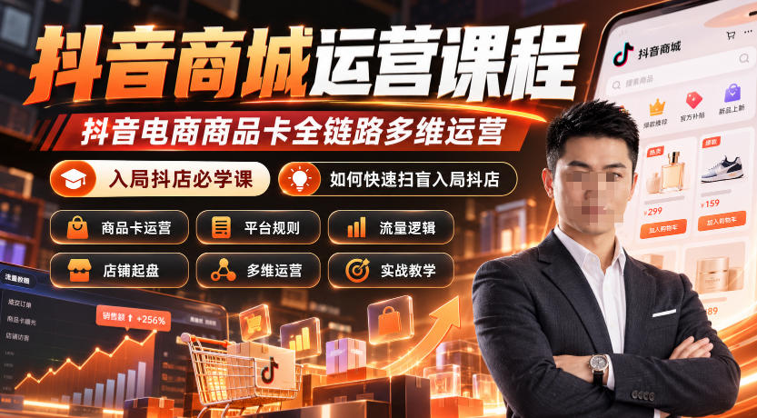 抖音商城运营课程，抖音电商商品卡全链路多维运营，入局抖店必学课， 如何快速扫盲入局抖店(更新1025)-橙心云网创