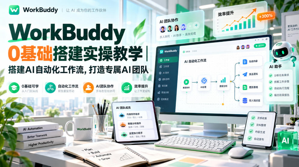 WorkBuddy 0基础搭建实操教学｜搭建AI自动化工作流，打造专属AI团队-橙心云网创