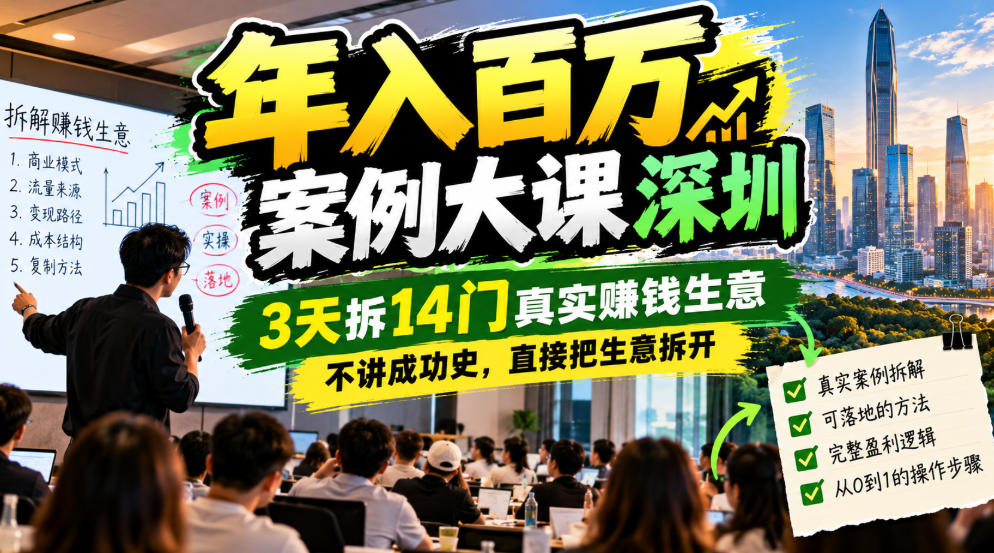 年入百W案例大课深圳，3天拆14门真实賺钱生意，不讲成功史，直接把生意拆开-橙心云网创