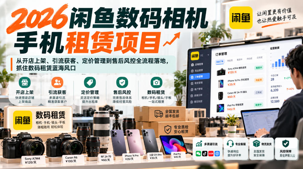 2026闲鱼数码相机手机租赁项目，从开店上架、引流获客、定价管理到售后风控全流程落地，抓住数码租赁蓝海风口-橙心云网创