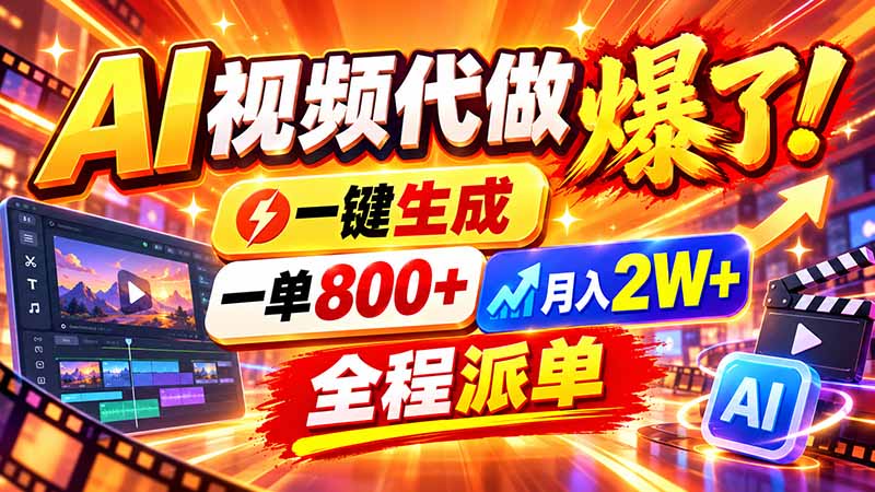 2026年底新赛道，AI视频代做一单800+，小白可做，告别打工-橙心云网创