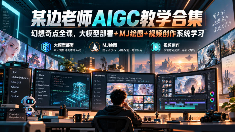某边老师AIGC教学合集｜幻想奇点全课，大模型部署+MJ绘图+视频创作系统学习-橙心云网创