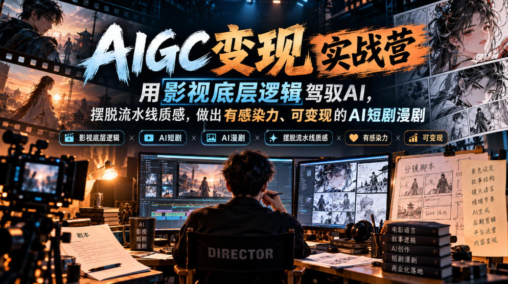 AIGC变现实战营，用影视底层逻辑驾驭AI，摆脱流水线质感，做出有感染力、可变现的AI短剧漫剧-橙心云网创