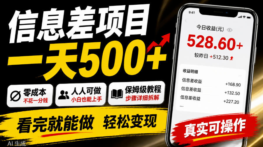 信息差项目一天500+,零成本,人人可做,保姆级教程,看完就能做【揭秘】-橙心云网创