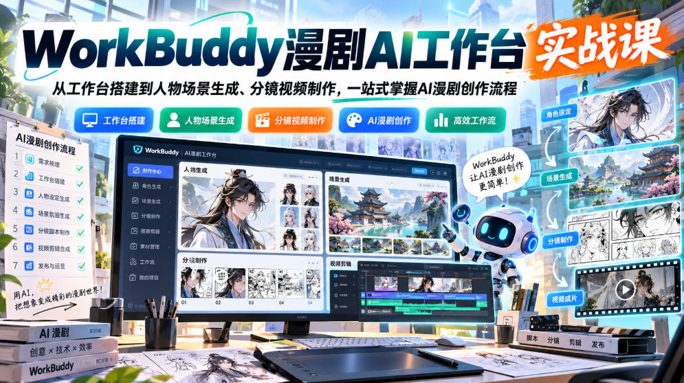 WorkBuddy漫剧AI工作台实战课：从工作台搭建到人物场景生成、分镜视频制作，一站式掌握AI漫剧创作流程-橙心云网创