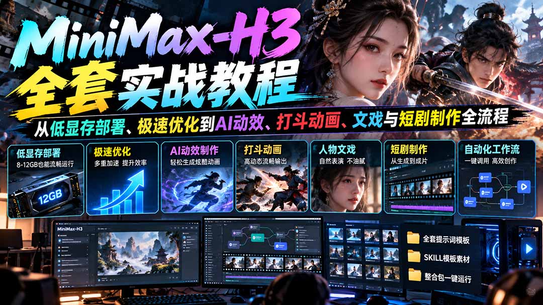 MiniMax-H3全套实战教程:从低显存部署、极速优化到AI动效、打斗动画、文戏与短剧制作全流程-橙心云网创