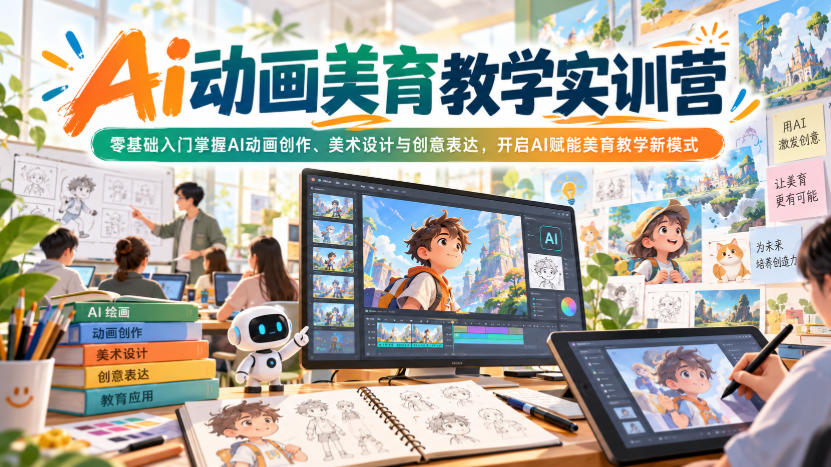 Ai动画美育教学实训营,零基础入门掌握AI动画创作、美术设计与创意表达,开启AI赋能美育教学新模式-橙心云网创