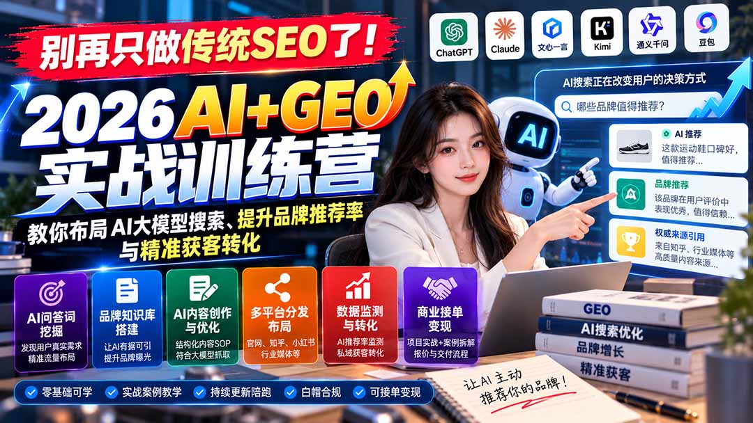 别再只做传统SEO了！《2026AI+GEO实战训练营》教你布局AI大模型搜索、提升品牌推荐率与精准获客转化-橙心云网创