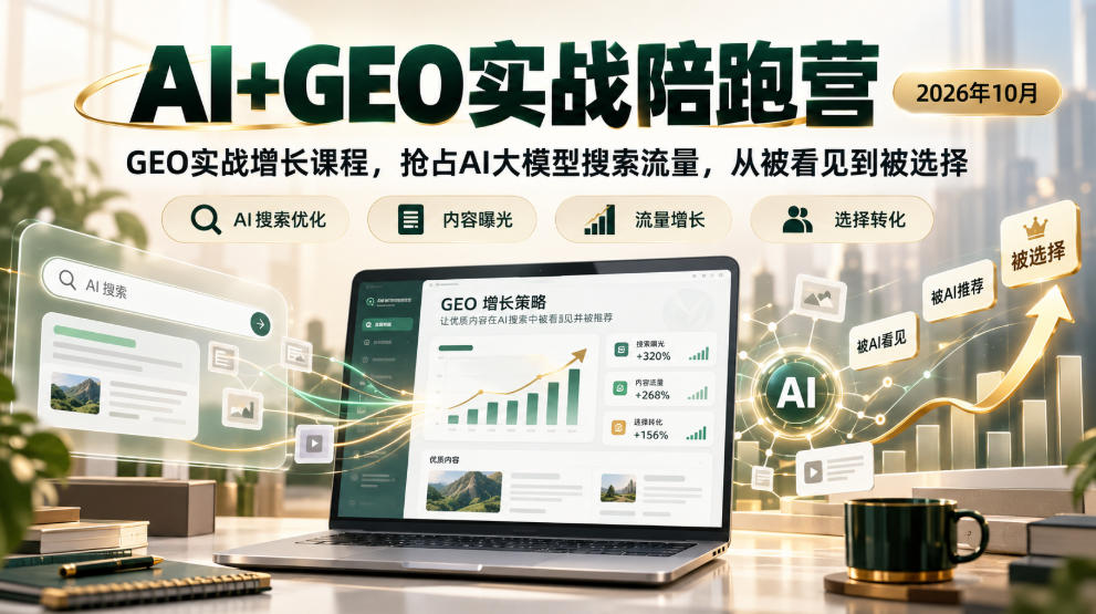 AI+GEO实战陪跑营2026年10月,GEO实战增长课程,抢占AI大模型搜索流量,从被看见到被选择-橙心云网创