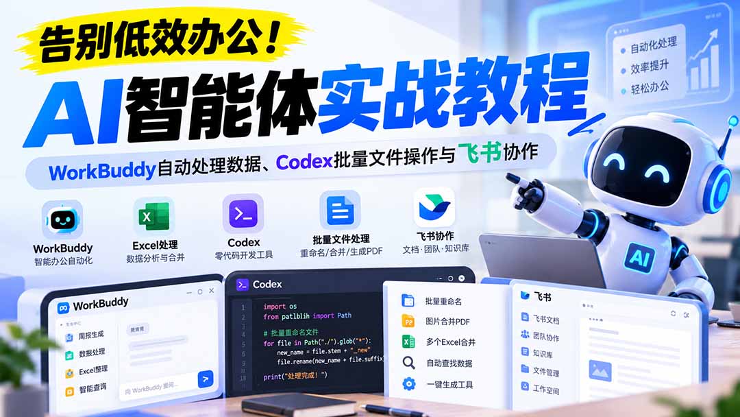 【无水印】告别低效办公！《AI智能体实战教程》WorkBuddy自动处理数据、Codex批量文件操作与飞书协作-橙心云网创