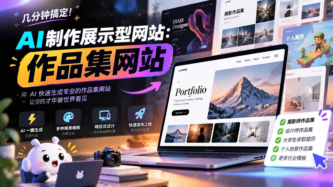 几分钟搞定,AI制作展示型网站制作:作品集网站,用AI快速生成专业的作品集网站,接单变现!-橙心云网创
