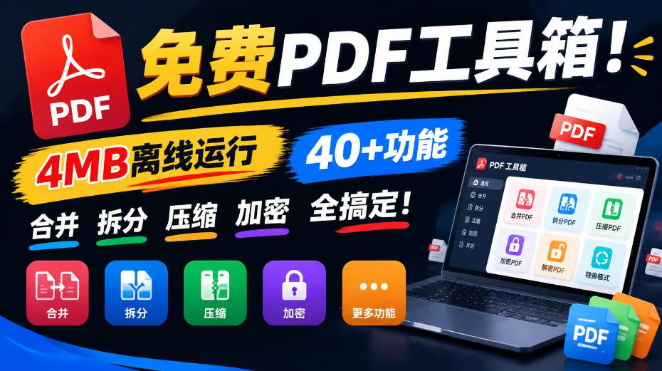 免费PDF工具箱！4MB离线运行，40+功能，合并拆分压缩加密全搞定！-橙心云网创