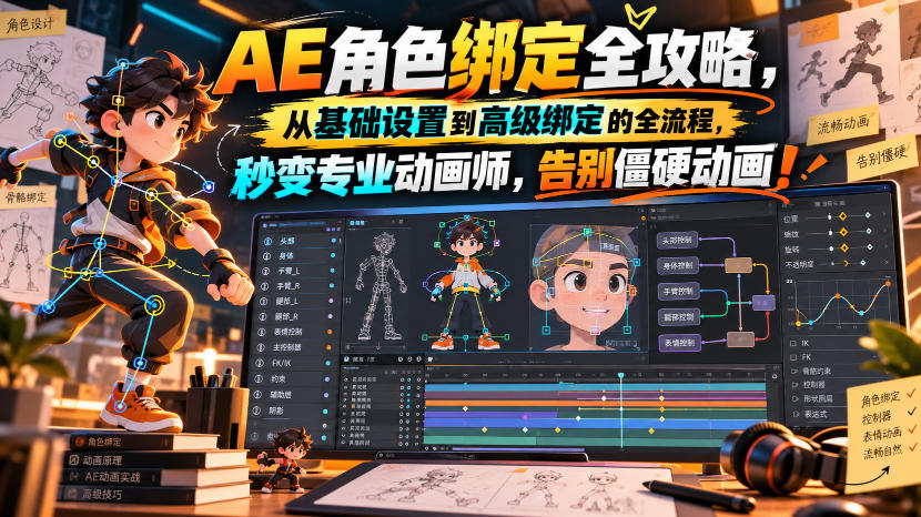 【无水印】AE角色绑定全攻略,从基础设置到高级绑定的全流程,秒变专业动画师,告别僵硬动画!【原创双语字幕】-橙心云网创