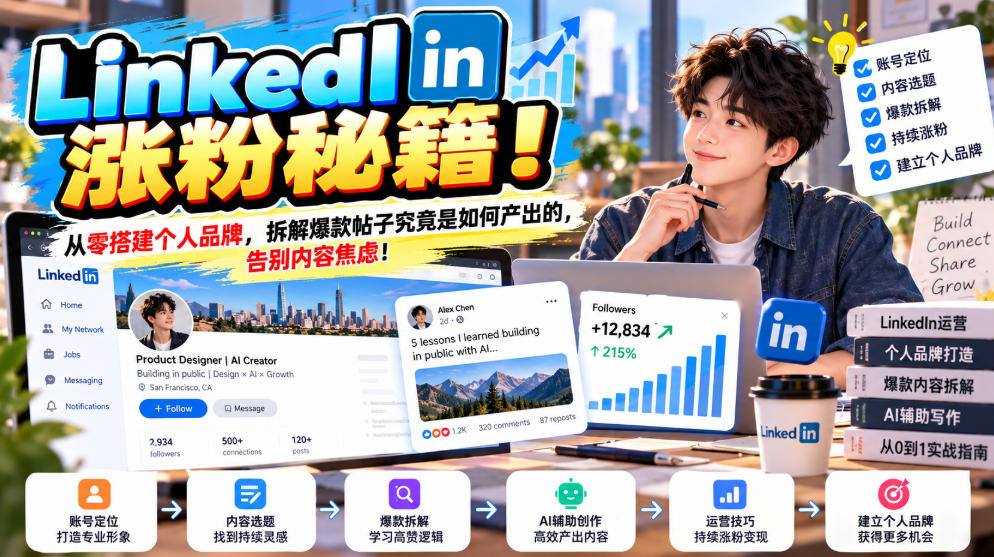 LinkedIn涨粉秘籍！从零搭建个人品牌，拆解爆款帖子究竟是如何产出的，告别内容焦虑！【原创双语字幕】-橙心云网创