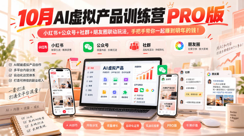 10月AI虚拟产品训练营PRO版,小红书+公众号+社群+朋友圈联动玩法,手把手带你一起赚到明年的钱!(更新1029)-橙心云网创