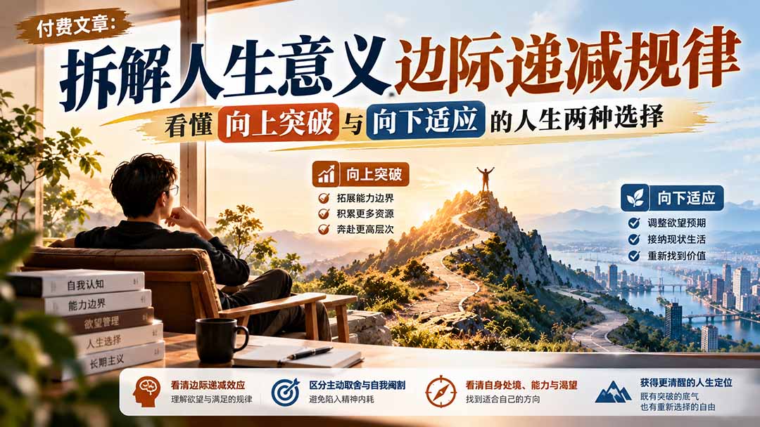 付费文章：拆解人生意义边际递减规律，看懂向上突破与向下适应的人生两种选择-橙心云网创