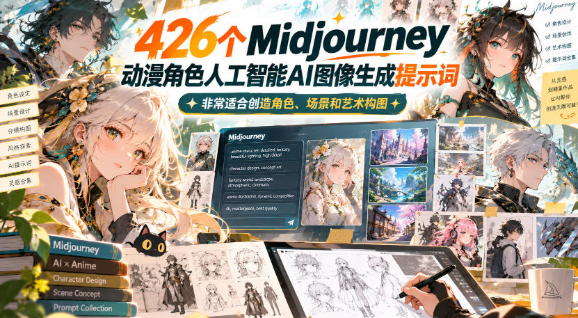 426个Midjourney动漫角色人工智能AI图像生成提示词，非常适合创造角色、场景和艺术构图-橙心云网创