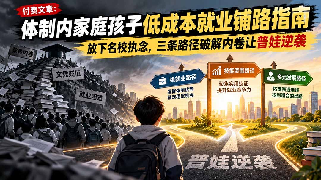 付费文章：体制内家庭孩子低成本就业铺路指南，放下名校执念，三条路径破解内卷让普娃逆袭-橙心云网创