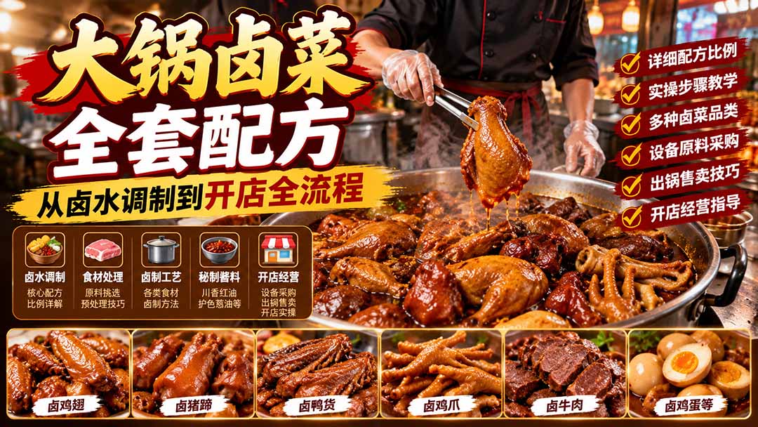 大锅卤菜全套配方，从卤水调制到开店全流程，感觉学会了去摆摊也不错-橙心云网创