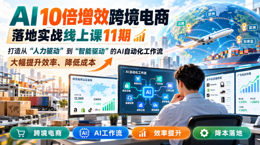AI 10倍增效跨境电商落地实战线上课11期,打造从人力驱动到智能驱动的AI自动化工作流,大幅提升效率、降低成本-橙心云网创