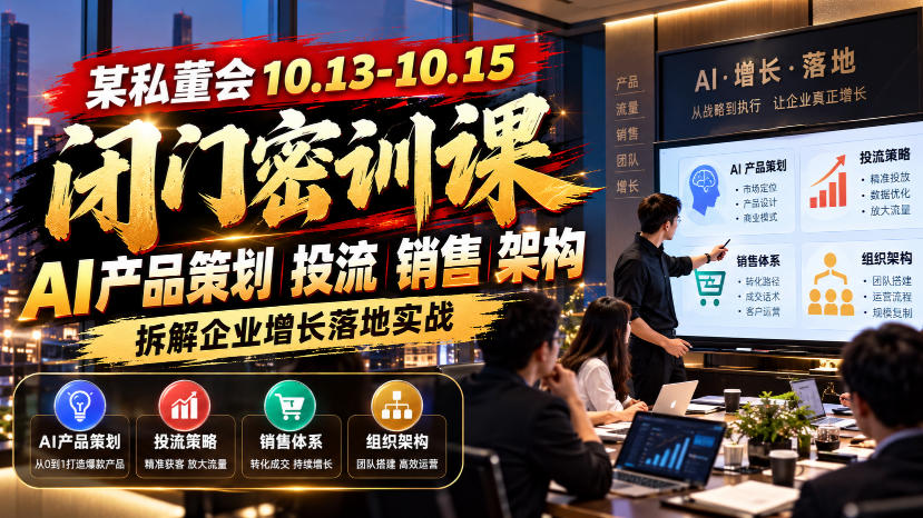 某私董会10.13-10.15闭门密训课，AI产品策划投流销售架构，拆解企业增长落地实战-橙心云网创