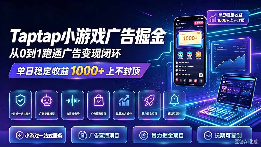TapTap小游戏广告掘金日赚收益1000+上不封顶-橙心云网创