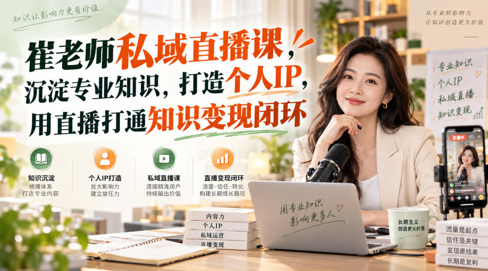 崔老师私域直播课，沉淀专业知识，打造个人IP，用直播打通知识变现闭环-橙心云网创