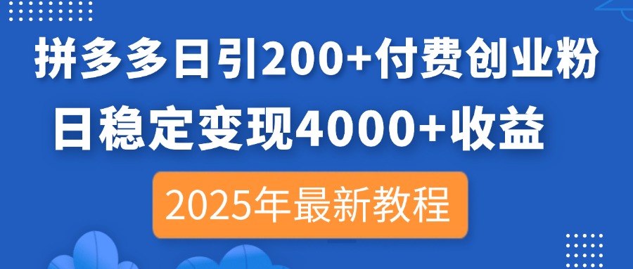 (14217期)拼多多日引200+付费创业粉,日稳定变现4000+收益,2025年最新教程-橙心云网创