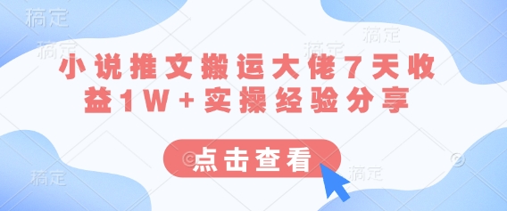 小说推文搬运大佬7天收益1W+实操经验分享-橙心云网创