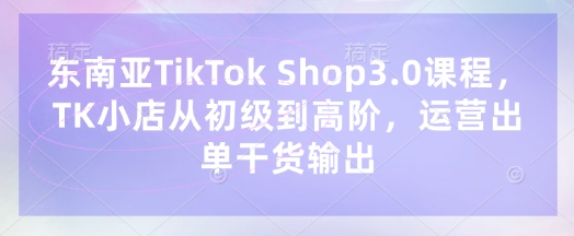 东南亚TikTok Shop3.0课程，TK小店​从初级到高阶，运营出单干货输出-橙心云网创